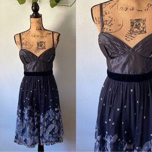 SOLD Blue Floral Rebecca Taylor Silk Dress With Velvet